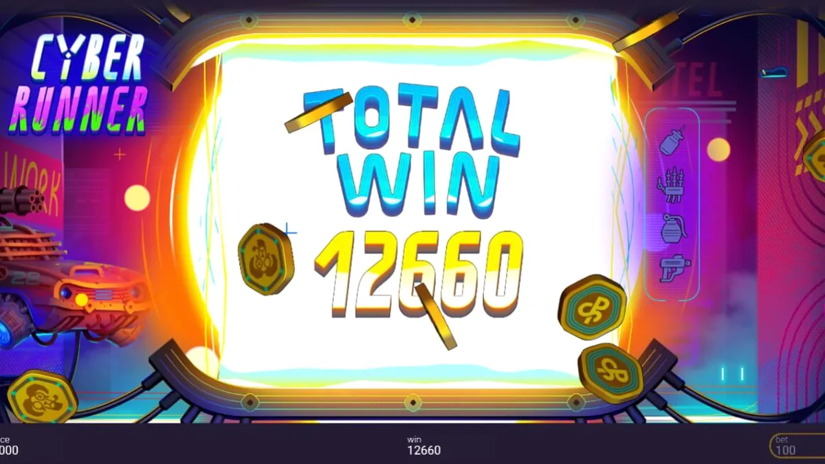 Tampilan visual neon dan futuristik dari slot Cyber Runner